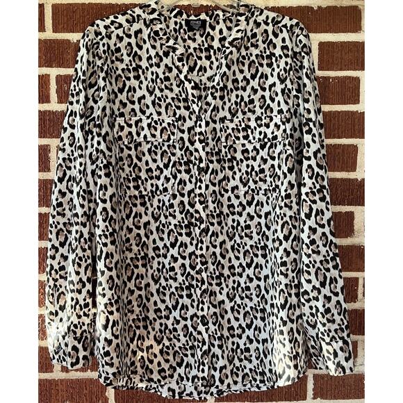 Jones New York Leopard Print Lightweight Long Sleeve Blouse Size XL - Picture 1 of 3